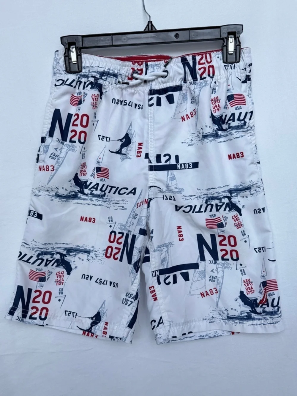 Nautica White, Navy & Red Graphic Swim Board Shorts